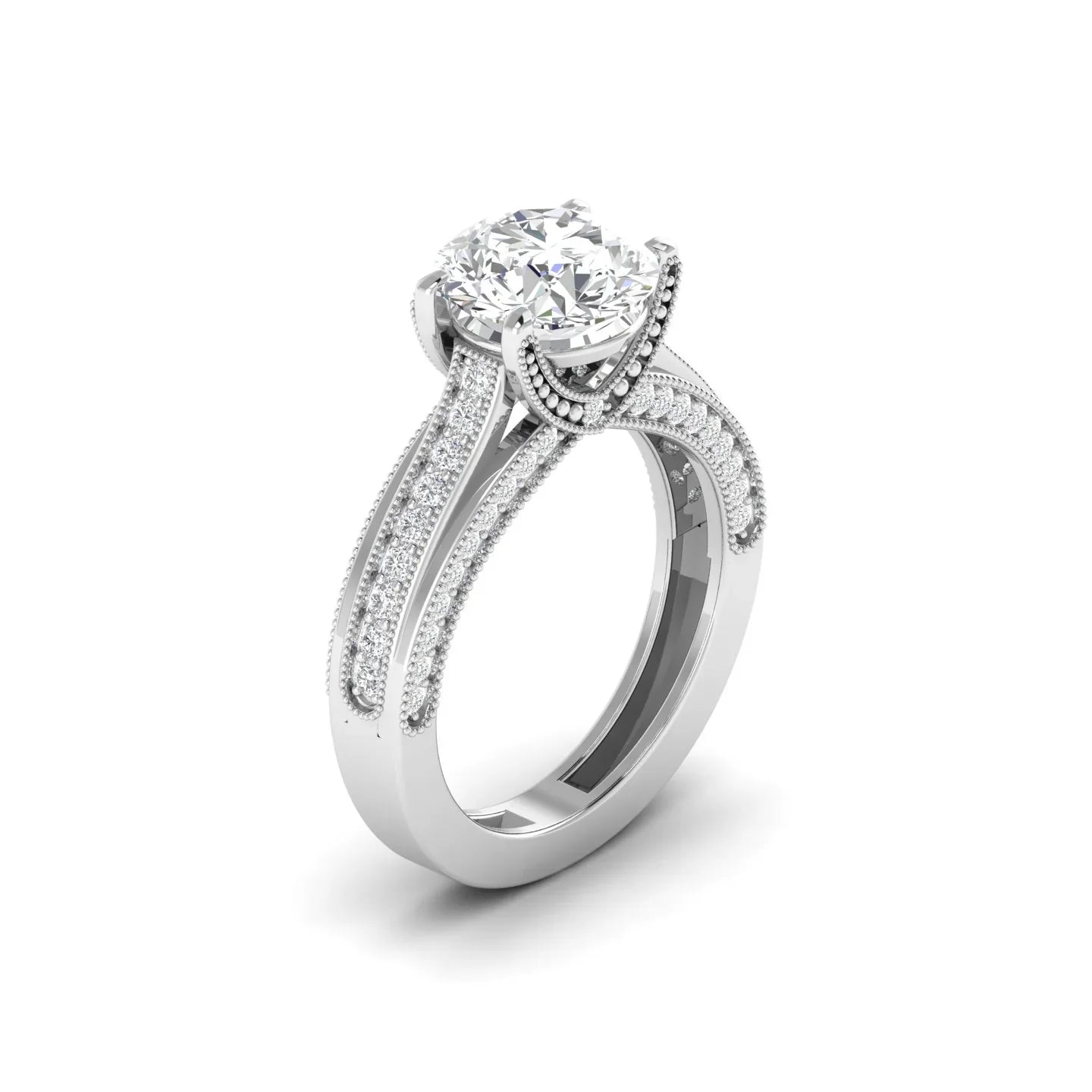 Classic Diamond Engagement Ring with Pave Band
