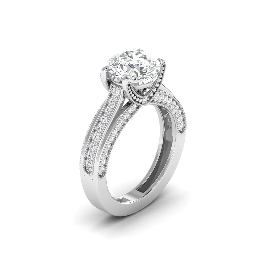 Classic Diamond Engagement Ring with Pave Band