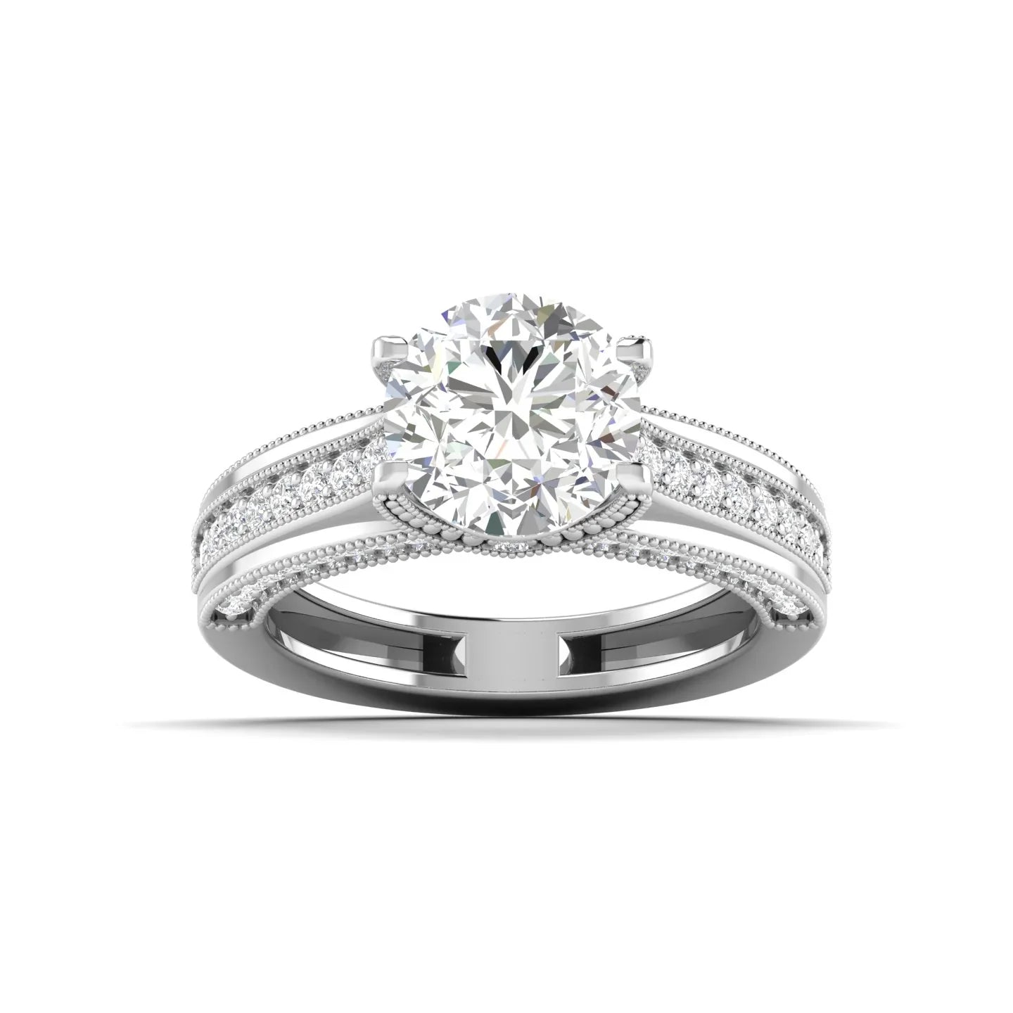Classic Diamond Engagement Ring with Pave Band