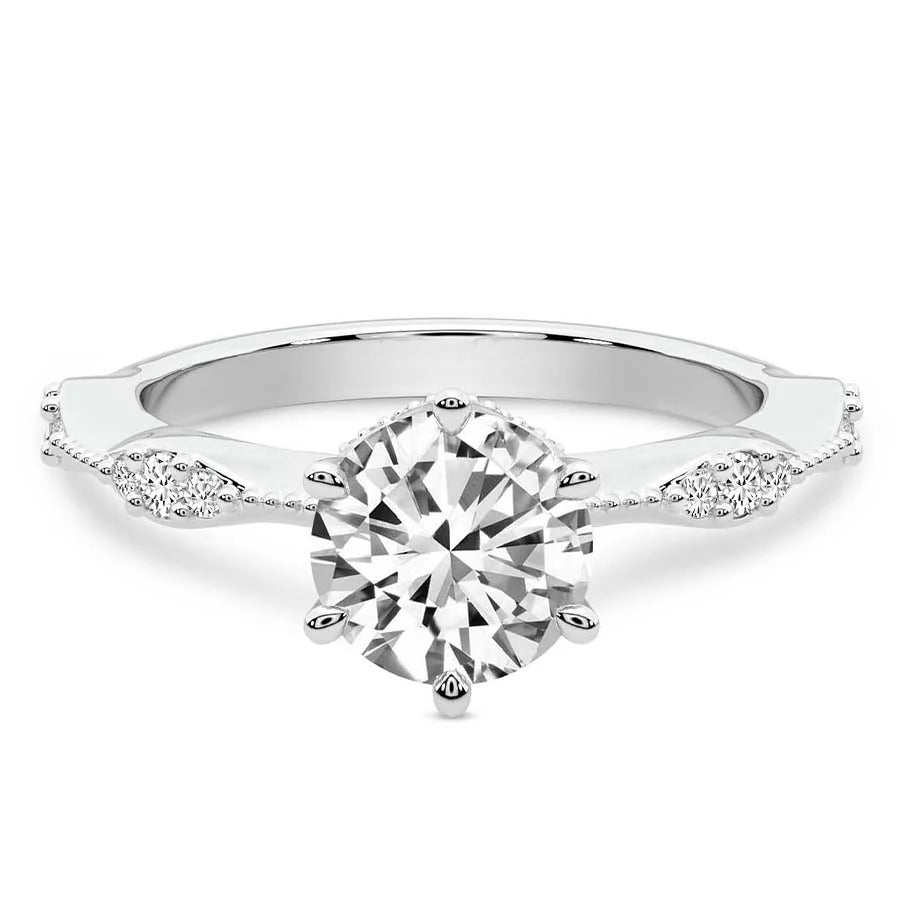 Theodora Six Prong Side Stone Lab Diamond Ring